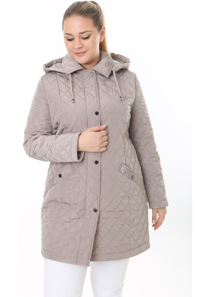 Kadın Uzun Suya Dayanıklı Memory Kumaş Kapüşonlu Mont Büyük Beden Mont