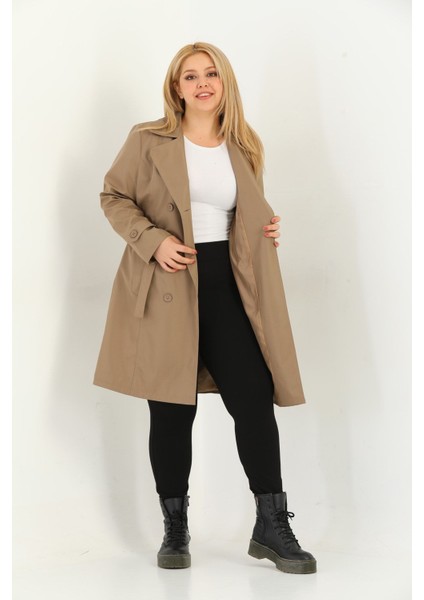 Kadın Suya Dayanıklı Büyük Beden Trençkot Kemerli Kruvaze Trençkot Bonded Kumaş Astarlı Lacivert fiyatları