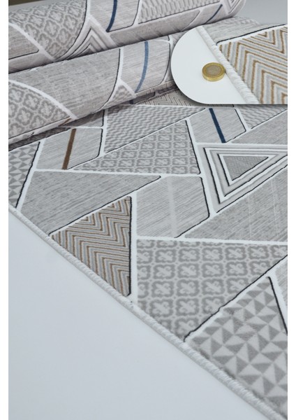 Kaymaz Tabanlı Kesme Kabartmalı Salon Koridor Mutfak HALISI5017G Gri