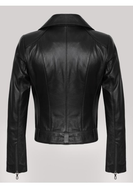Hakiki Deri Siyah Kemerli Cepli Fermuarlı Kadın Deri Ceket fiyatları