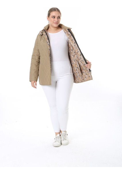 Kapitone Mont, Büyük Beden Mont, Baharlık, Büyük Beden Ceket, Kapüşonlu, Suya Dayanıklı Mont,krem