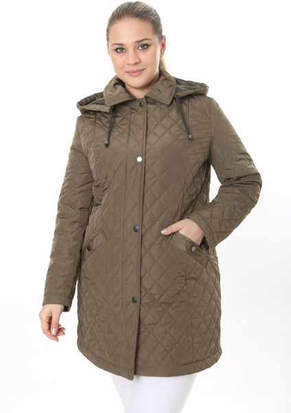 Kadın Uzun Suya Dayanıklı Memory Kumaş Kapüşonlu Mont Büyük Beden Mont