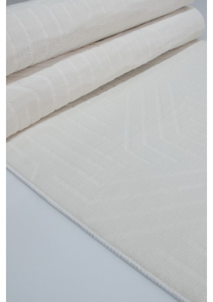 Kaymaz Tabanlı Kesme Kabartmalı Salon Koridor Mutfak Halısı 5025K Krem