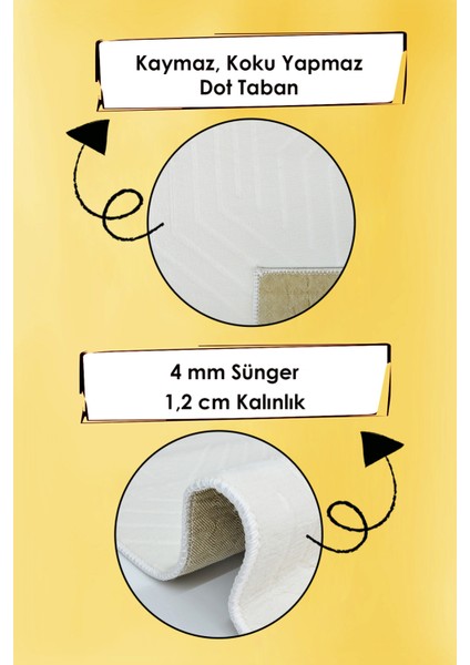 Kaymaz Tabanlı Kesme Kabartmalı Salon Koridor Mutfak Halısı 5025K Krem