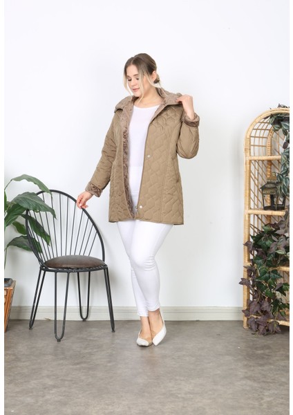 Su Itici Mont, Kapitone, Büyük Beden, Kapüşonlu, Içi Yumuşak Kürklü, Kışlık Mont