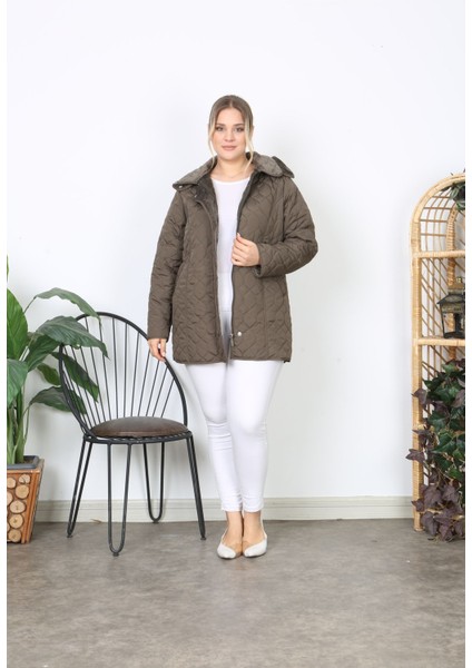 Su Itici Mont, Kapitone, Büyük Beden, Kapüşonlu, Içi Yumuşak Kürklü, Kışlık Mont