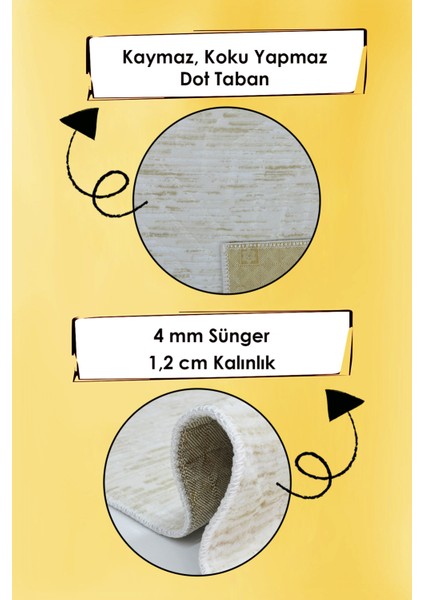 Kaymaz Tabanlı Kesme Kabartmalı Salon Koridor Mutfak Halısı 5015K Krem