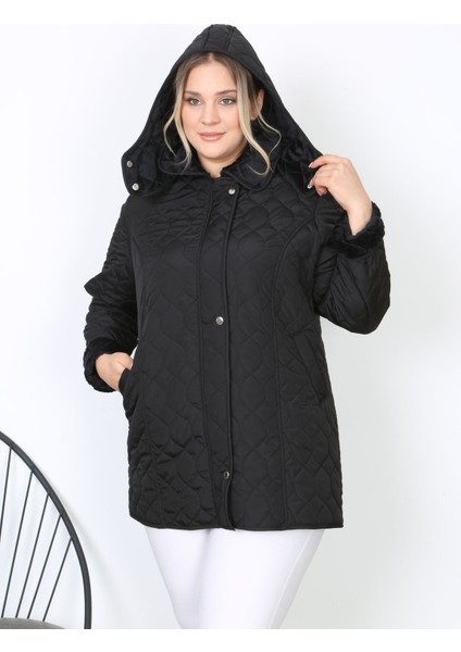 Su Itici Mont, Kapitone, Büyük Beden, Kapüşonlu, Içi Yumuşak Kürklü, Kışlık Mont