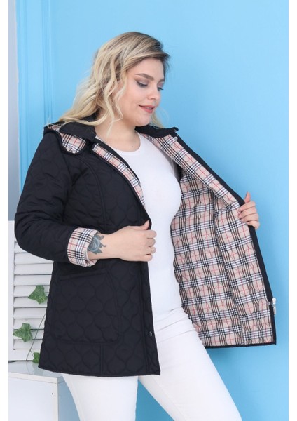 Baharlık Kapüşonlu Kapitone Mont Içi Ekoseli Kapitone Mont Büyük Beden Mont, Su Itici Mont, Lacivert