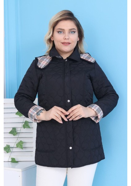 Baharlık Kapüşonlu Kapitone Mont Içi Ekoseli Kapitone Mont Büyük Beden Mont, Su Itici Mont, Lacivert fiyatları