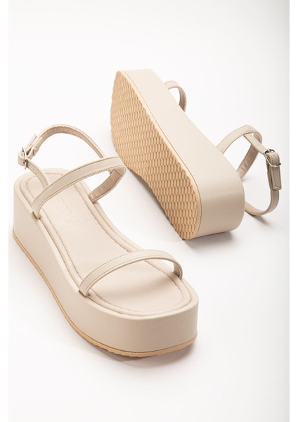 Bayan Sandalet 861-1027 Bej Dolgu Topuk Kadın Sandalet fırsatları