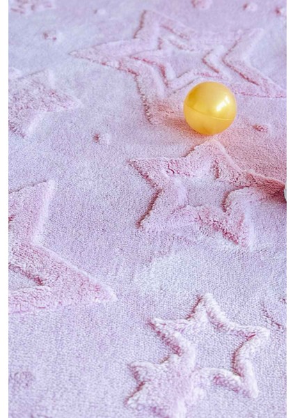 Stary Premium Puffy Peluş Pembe Kendinden Desenli Yıldızlı Kaymaz Taban Çocuk Halısı Oyun Halısı fiyatları