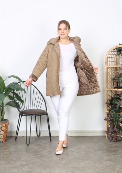 Su Itici Mont, Kapitone, Büyük Beden, Kapüşonlu, Içi Yumuşak Kürklü, Kışlık Mont fiyatları