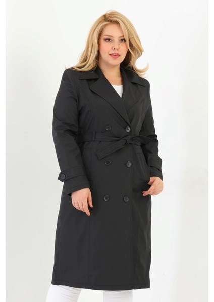 Kadın Suya Dayanıklı Büyük Beden Trençkot Kemerli Uzun Kruvaze Trençkot Bonded Kumaş Astarlı Krem fiyatları