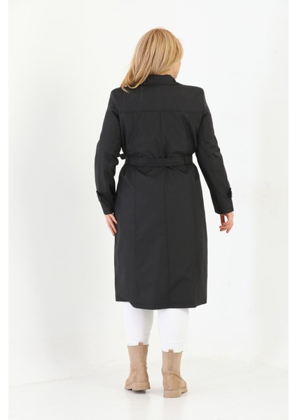 Kadın Suya Dayanıklı Büyük Beden Trençkot Kemerli Uzun Kruvaze Trençkot Bonded Kumaş Astarlı Krem fırsatları