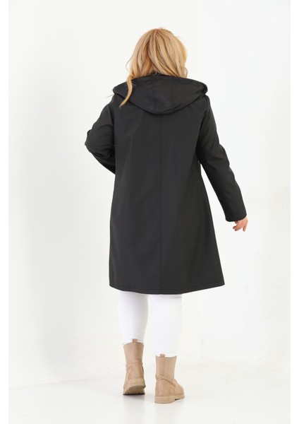 Kadın Suya Dayanıklı Büyük Beden Trençkot Uzun Kapüşonlu Trençkot Bonded Kumaş Içi Ekoseli Trençkot indirimleri