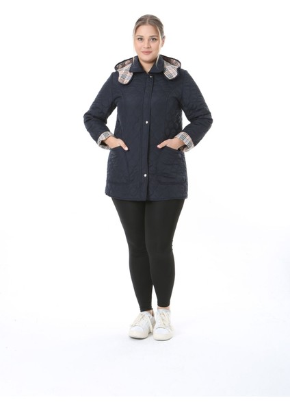 Baharlık Kapüşonlu Kapitone Mont Içi Ekoseli Kapitone Mont Büyük Beden Mont, Su Itici Mont, Lacivert