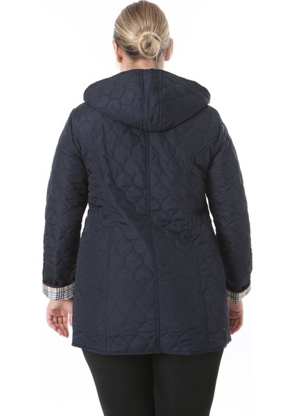 Baharlık Kapüşonlu Kapitone Mont Içi Ekoseli Kapitone Mont Büyük Beden Mont, Su Itici Mont, Lacivert fiyatları