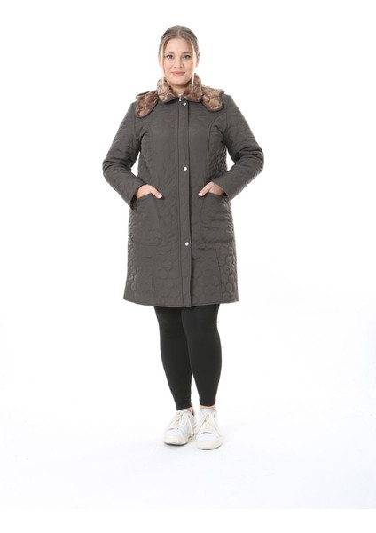 İthal Yumuşak Kürklü Mont, Büyük Beden , Tavşan Tüylü Kaban, Su Itici Mont,kapitone Mont,diz üstü