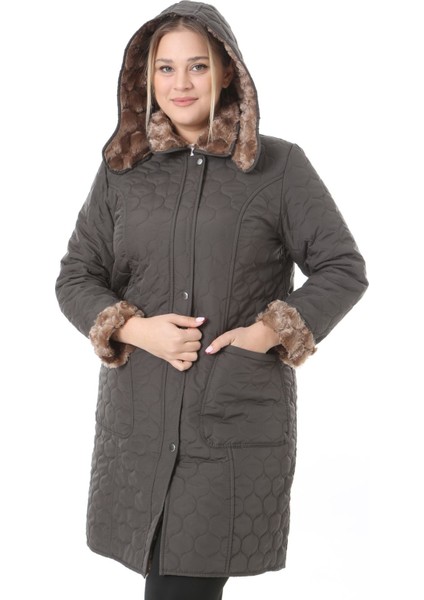 İthal Yumuşak Kürklü Mont, Büyük Beden , Tavşan Tüylü Kaban, Su Itici Mont,kapitone Mont,diz üstü indirimleri