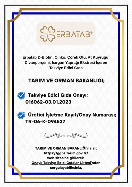 Biotin (Çinko Çörekotu Civan Perçemi At Kuyruğu Isırgan Ekstresi) 60 Kapsül