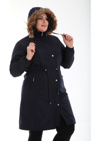 Kadın Suya Dayanıklı Büyük Beden Mont Kapüşonlu Uzun Siyah Mont Bonded Kumaş Içi Kürklü Mont modelleri