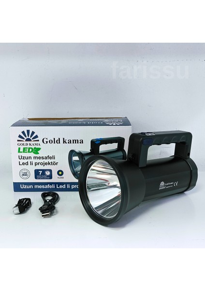 Gold Kama GK6697 Uzun Menzilli LED Şarj Edilebilir Projektör El Feneri 10W