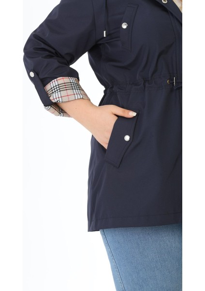 Kadın Suya Dayanıklı Büyük Beden Trençkot Kapüşonlu Ekoseli Haki Trençkot Bonded Kumaş Trençkot indirimleri