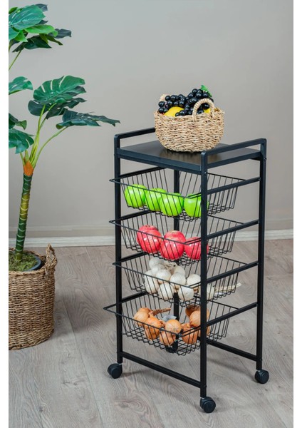 Metal 4 Çekmeceli Sebzelik Tekerlekli Siyah Çok Amaçlı Sebze ve Meyve Düzenleyici fiyatları