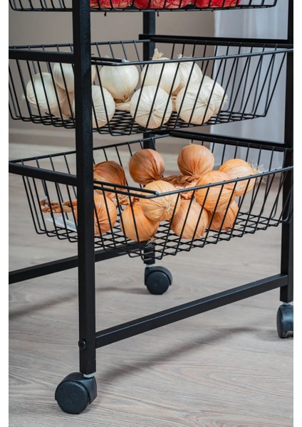 Metal 4 Çekmeceli Sebzelik Tekerlekli Siyah Çok Amaçlı Sebze ve Meyve Düzenleyici modelleri