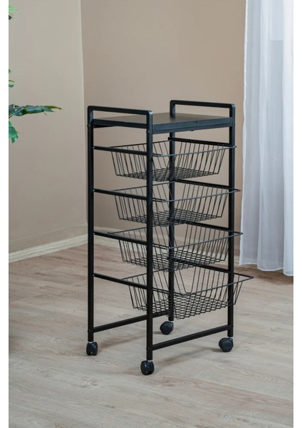 Metal 4 Çekmeceli Sebzelik Tekerlekli Siyah Çok Amaçlı Sebze ve Meyve Düzenleyici fırsatları