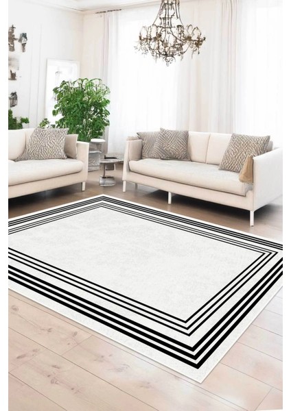 Dijital Kaymaz Yıkanabilir Modern Çizgili Salon Halısı Mutfak Halısı Yolluk Balkon Halısı Ev Dekor DC-7244 Beyaz