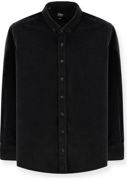 Uzun Kol Slim Fit Dar Kesim Kadife Pamuklu Düğmeli Yaka Gömlek