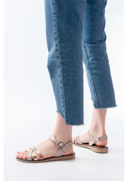 Bayan Sandalet 205-015 Bej Garni Ortopedik Hakiki Deri Kadın Sandalet fiyatları