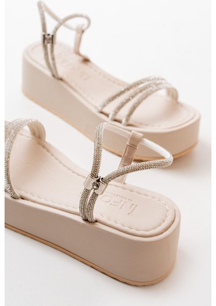 Bayan Sandalet 861-1100 Bej Günlük Gümüş Taşlı Dolgu Kadın Sandalet indirimleri