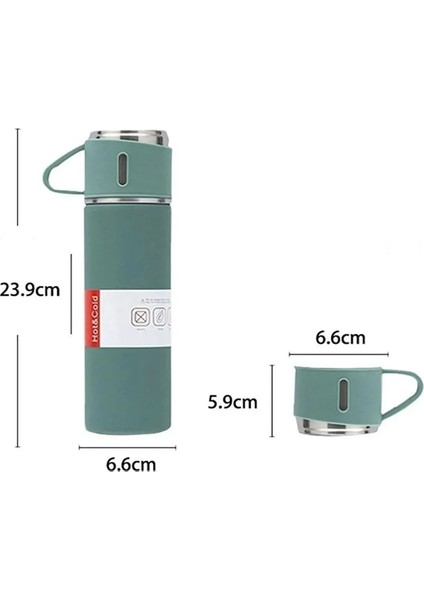 Üç Bardaklı Vacuum Flask Set Özel Kutulu Paslanmaz Çelik Termos Seti 500 ml modelleri