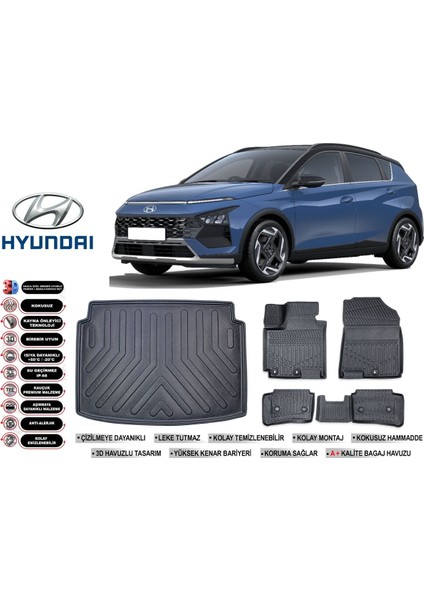 Hyundai Bayon 2024 Model Bagaj Havuzu Araca Özel Siyah Extra Havuzlu Paspas Takımı