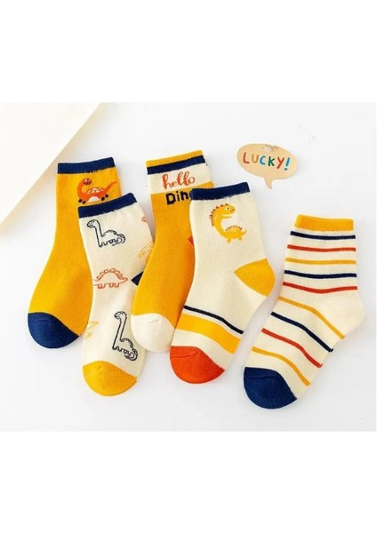5 Çift Dinazor Desenli Bebek Çorap ve Çocuk Çorabı Özel Dinozor Serisi