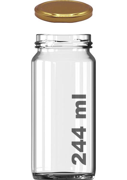244 ml Kavanoz Metal Gold Konserve Kapaklı 244 cc Şeffaf Uzun Cam Kavanoz 1 Adet