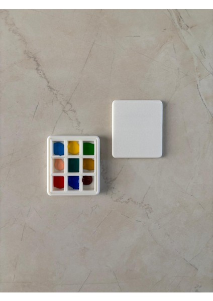 Bombeli Suluboya ve Pigment Half Pan Mini Boya Kutusu 9 Gözlü Beyaz (Biyoplastik)