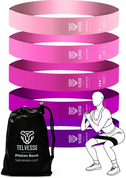5’li Pilates Direnç Bandı Seti Taşıma Çantalı Lateks Egzersiz Squat Fitness Loop Bant - Pembe fiyatları