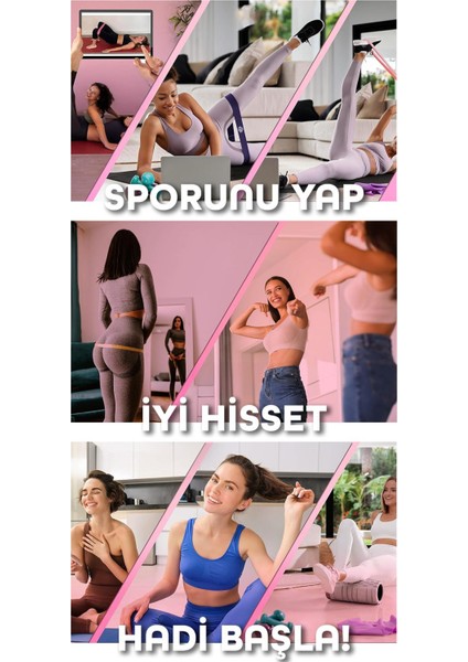 5’li Pilates Direnç Bandı Seti Taşıma Çantalı Lateks Egzersiz Squat Fitness Loop Bant - Pembe