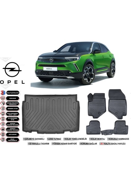 Opel Mokka 2021 Model Alt Bagaj Havuzu Araca Özel Siyah Extra Havuzlu Paspas Takımı