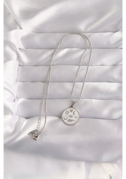 316L Çelik Gümüş Renk Beyaz Mineli Karışık Figürlü Tarot Kolye fiyatları