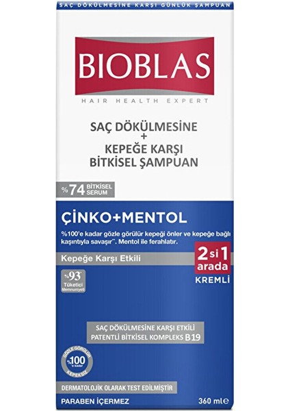 Çinko + Mentol Saç Dökulmesi ve Kepeğe Karşı Şampuan 360 ml