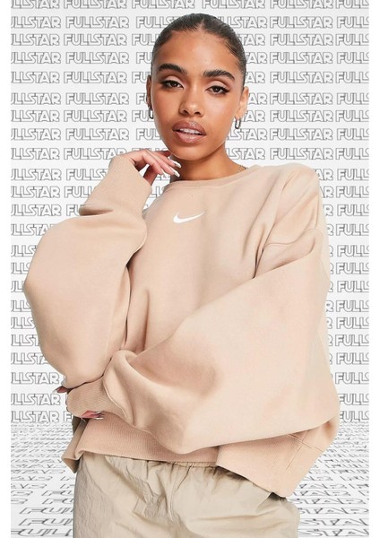 Sportswear Essential Collection Fleece Oversized Crew Kadın Sweatshirt Bej