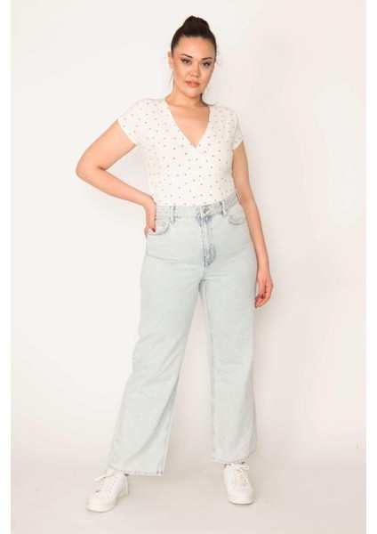 Kadın Büyük Beden Mavi Yıkama Efektli Mom Jean Pantolon 65N38288