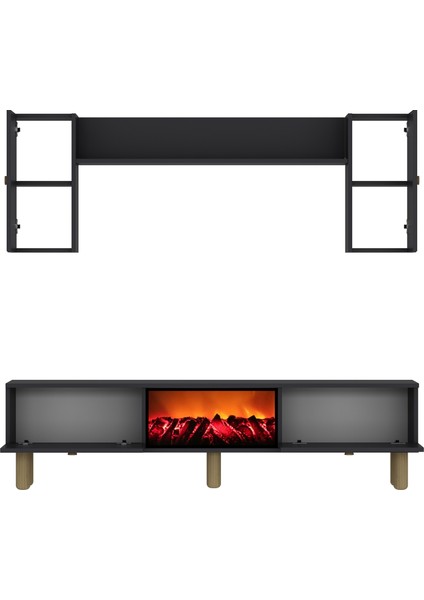 Darioct Bohem Konsol (KB150), Şömineli Bohem Tv Ünitesi 2 Li Salon Takımı Antrasit-Antrasit modelleri