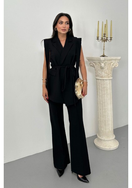 Kadın Alt Üst Ikili Takım Omuz Detaylı Kuşaklı Yelek Pantolon Takım fiyatları