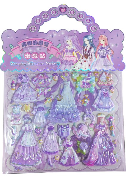 Sticker Kabartmalı Çantalı Iki Sayfalı Sticker Seti (HQK014) - 21X17 Cm- Lila Kız Giydirme fiyatları